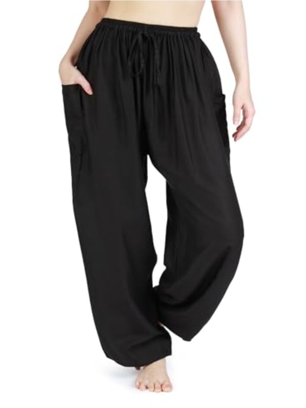 Boho Harem Pants Drawstring Elastic Waist Yoga Lounge Pockets
